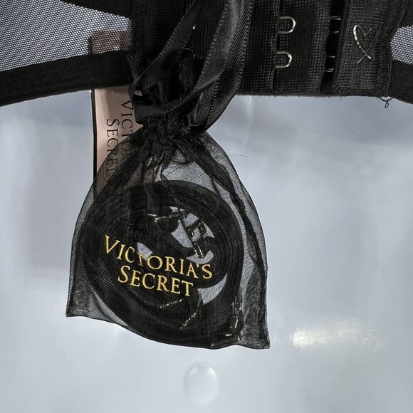 Victorias Secret NWT Demi Bra 32D Black Faux Fur & Solid Straps Sexy Coquette - Picture 10 of 14